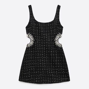 Zara Black Tweed Midi Dress with White Beading
